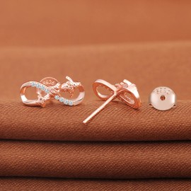MicLee Earrings studs for women, 925 sterling silver earrings, Cute little bee and infinity symbol stud earrings, Inlaid zircon, girl's earrings, rose gold