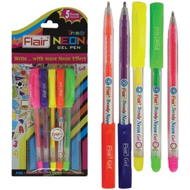Flair 5 x 1.0mm Trendy NEON Ink Colour Gel Pens Projects Sketching Highlighting