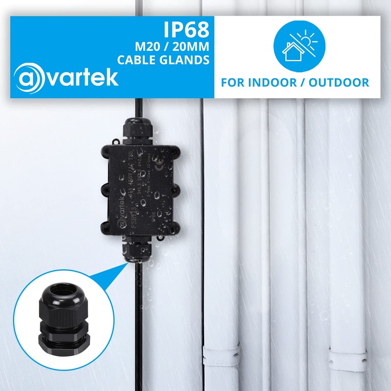 10 Pack M20 20mm IP68 Waterproof Black Cable Glands, Suitable
