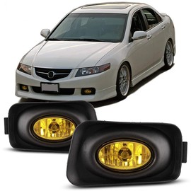 CPW OEM Fog Lights Assembly Fit For 2004-2005 Acura TSX, Driver & Passenger Driving Fog Lamps Replacement w/ H11 12V55W Halogen Bulbs + Wiring + Switch (Black Housing Yellow Lens)