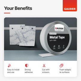 GAUDER Self-Adhesive Metal Tape | Thin Metal Strips for Magnets, Tonies® Figures & Shelves | Ferrous Tape (41 ft)