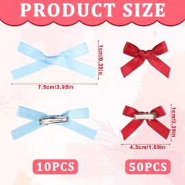 60Pcs Mini Cute Bow Hair Clips for Women, Small Bowknot HairClips Solid Color Ribbon Bow Hairclips Pink White Black Metal Satin Bows Barrettes Hairs Accessories for Hair Design Mixed Colors