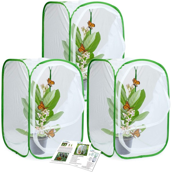 RESTCLOUD 3-Pack Insect and Butterfly Habitat Cage Terrarium Pop-up Butterfly