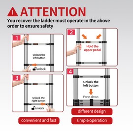 Telescoping Ladder,Aluminum Ladder with stabilizer bar,Lightweight Multi-Purpose Extension Ladder,Heavy Duty 330lbs Max Capacity,Collapsible for RV or Outdoor (16.5FT)