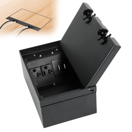 Recessed Flat Hidden Socket Kit Floor Electrical Outlet Kit Floor Socket Panel with 20A 4×AC + USB-A +2 CAT6 Floor Outlet Box Socket Box Recessed Hidden Outlet Connectivity Box(Black-4 AC+USB+2 CAT6)