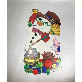 HMS Double Sided Snowman Die Cut Decoration Cardboard Artfaire Christmas 80s Vintage