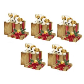 Christmas Puppies in a Christmas Parcel Card Making Toppers Craft Toppers Crafting x 5