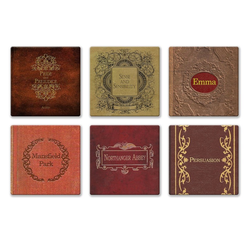 Jane Austen Books Coaster Set - Ceramic Tile with Cork