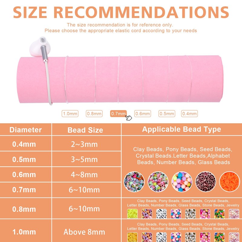 0.7mm/4 Rolls Elastic String for Bracelets, 50M Clear Bracelet String,