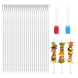 APOMOONS 50 Stück Grillspieße Edelstahl mit 2 Silikon Grillbürste, 30cm Flacher Schaschlikspieße Edelstahl, Wiederverwendbare Kebab Spieße Grillen, Grill Spieße mit Rutschfester Spirale