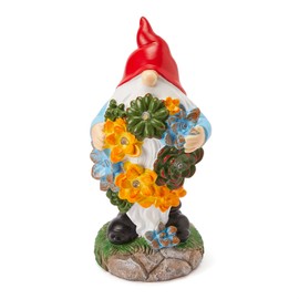 GUTE Garden Gnome Statue - Electric Solar Light Up Flower Bouquet Gnome Figurine, Bright Flowers LED Lights, Large Outdoor Decorations - Patio Yard Lawn Porch, Garden Gifts, Ornament Gift