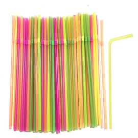 100 Counts Mixed Solid Color Plastic Bendy Straw for Drinking, Diameter 5 MM Length 21 CM (8.27 Inches), Soft & Thin & Small