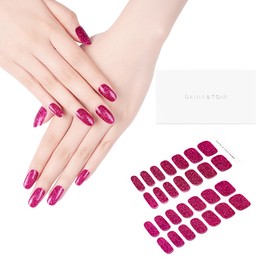 DANNI & TONI Semi Cured Gel Nail Strips Rose Pink Glitter (Velvet Glimmer) Magenta Rosy Gel Nail Wraps Gift for Woman