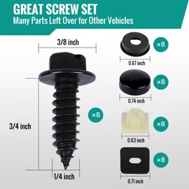 8 Pack Car License Plate Frame Screws, 3/4 x 1/4 Inch Black Metal License Plate Bolts with Cap Backing Anchors, License Plate Fastener Nut for Frames and Covers on Domestic Cars, Trucks, SUVs Syocsek