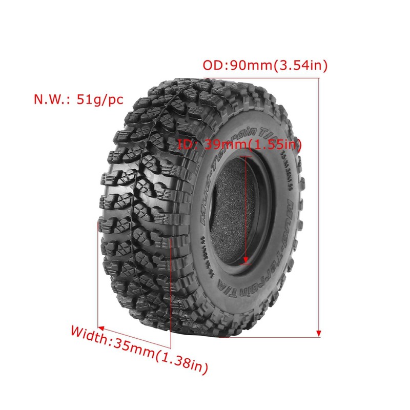1.55 inch Tires Rubber Tyres for 1:10 RC Crawler Car