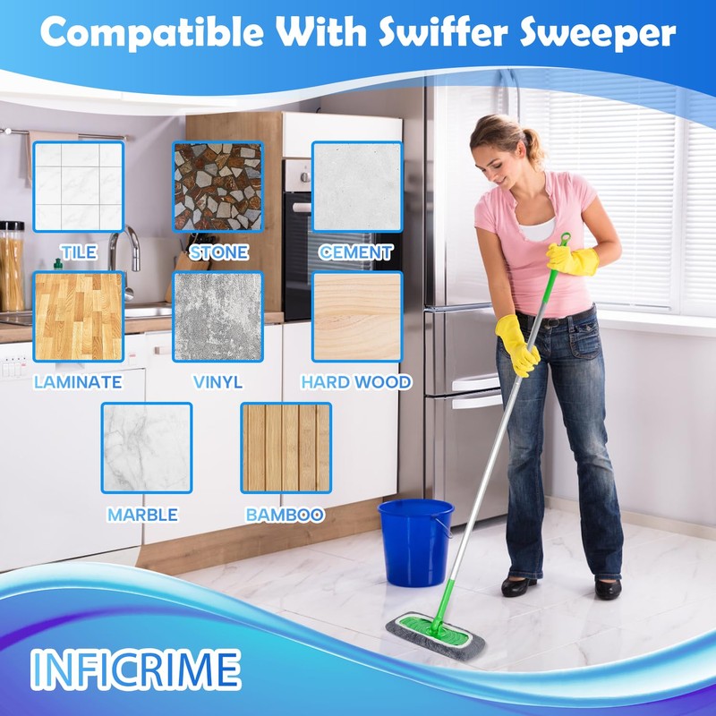 INFICRIME 6 Pack Reusable Microfiber Mop Pads Compatible with Swiffer