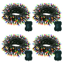 4 Pack String Lights Battery Powered, Total 92ft 280 LED Twinkle Lights with Auto Timer 8 Modes, Dark Green Wire Fairy String Lights for Bedroom Party Bush Outside Decoration (Multicolor)