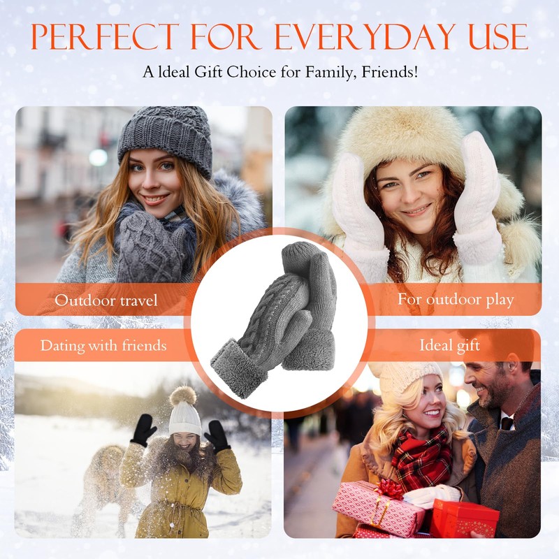 AURUZA Winter Warm Mittens for Women, Cozy Thick Knitted Gloves