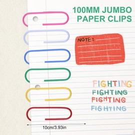 Pack of 40 Paper Clips, Colourful, Colourful Paper Clips, Large 100 mm Coloured Paper Clips, Large Jumbo Paper Clips, Large Vinyl Coated Paper Clips, Metal for Office, Papers, Documents, School,