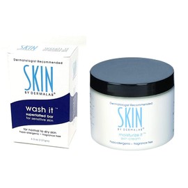 YBW Dermalab Moisturize It Skin Cream 4oz & Wash It Superfatted Hypoallergenic Fragrance Free Cleansing Bar | Moisturizing Lotion Hydrates Skin | Softens Skin with Collagen | Safe for Kids & Adults