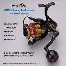 HEIGHTEN Fishing Spinning Reel Handle for Penn Spinfisher VI VII/Slammer III IV/Battle II III/Pursuit III IV/Fierce II III IV ((for Size 1000-4500) - Black & Red - 60mm Handle 38mm Knob) (892)