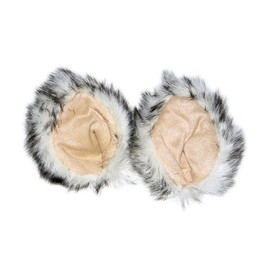 Fluffy White and Black Faux Fur Kitty Cat Animal Ears Hair Clips with Microfiber Fabric - Dressup or Cosplay