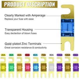 Pack of 20 Midi Fuse, Mega High Current Fuse, Screw Fuse, 32 V, 20-120 Amp, Car High Current Fuses for Car, Truck, Construction Vehicles