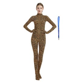 Full Bodysuit With Zipper Helper Womens Costume Without Hood Spandex Stretch Zentai Unitard Body Suit (X-Large, Leopard)