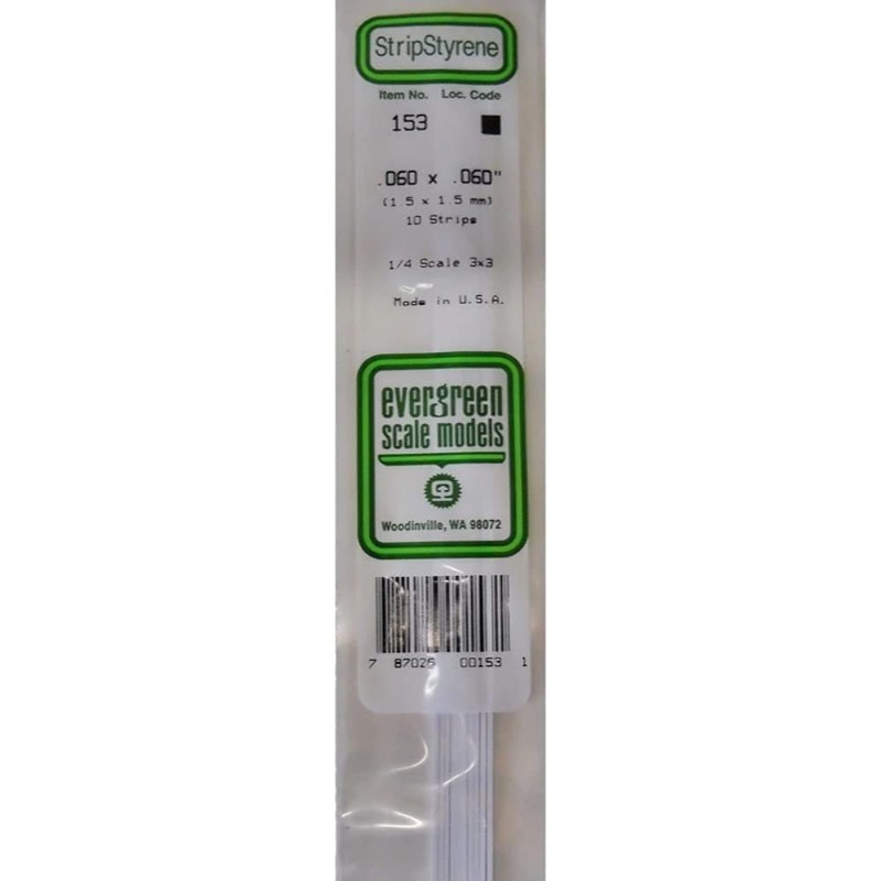 Evergreen Scale Models Strip .060 x .060 10 EVG153 Plastic