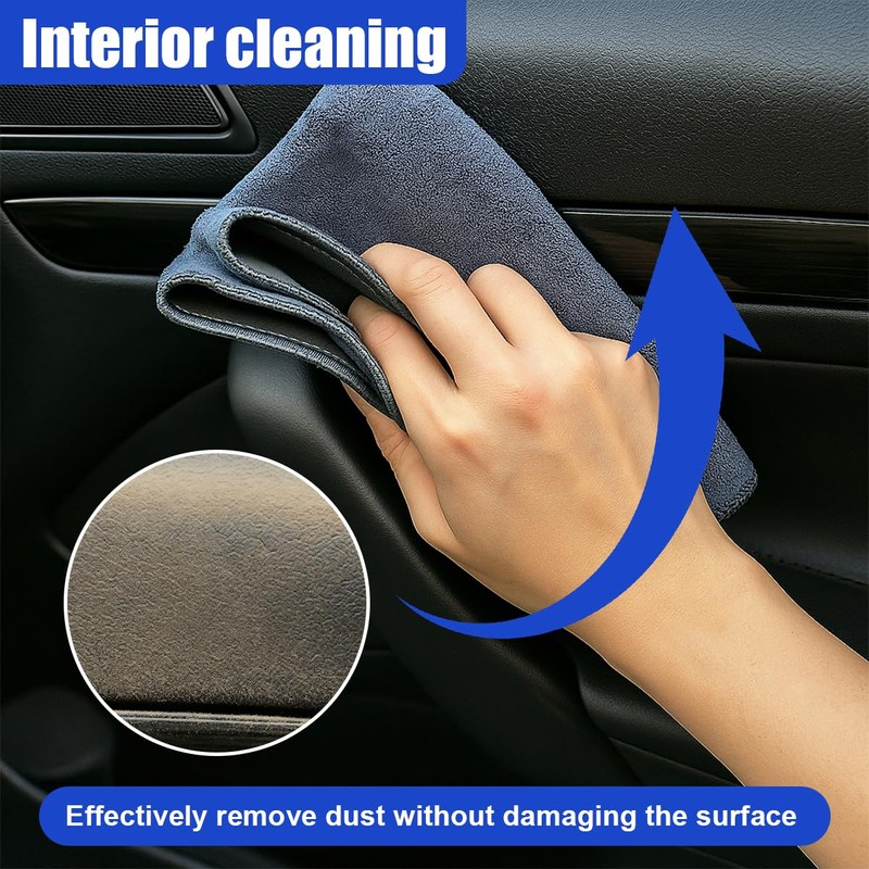 Craedli Grey Suede Microfiber Car Cleaning Cloths, 500GSM Non-Scratch Absorbent