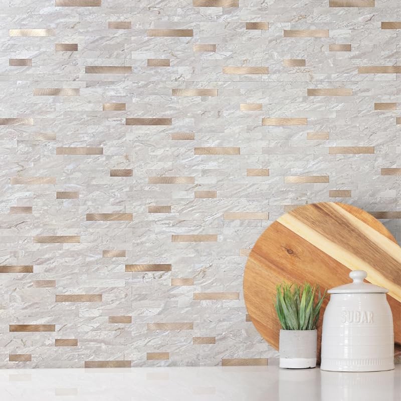 DICOFUN 10 Sheets Marble Look Peel and Stick Backsplash Wall