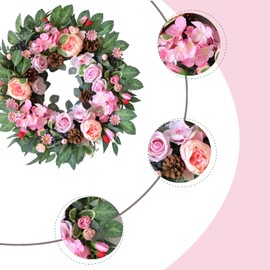 TEMPUS Artificial Peony Wreath 22 inch Spring Summer Pink Wreath Multiple Rich Flowers for Front Door Decoration Wedding Party Home Decoration