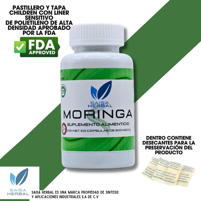 Moringa Orgánica 100% Pura bolsa con 100 cápsulas