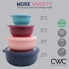 COOK WITH COLOR Prep Bowls with Lids- Wide and Deep Nesting Plastic Small Mixing Bowl Set with Lids, 8 Piece Set - Wide Bowls, Navy