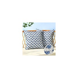 Outdoor Pillow Covers 20x20 Set of 2 Boho Navy Bule Floral Accent Print Decorative Throw Pillow Cases for Outdoor Waterproof Patio Furniture Garden Porch Sofa Bed Cushion Covers Home Decor JB005-E20