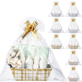 Dunzoom 26 Pcs Baskets for Gifts Empty Set Include 8 Sturdy Cardboard Gift Basket with 8 Plastic Bags and 10 Bows for Easter Wedding Mothers Day Graduation Birthday Party Gift Wrapping(White)