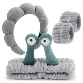 DRESHOW Spa Headband for Washing Face Wristband Snail Hair Bands Elastic Makeup Head Band Cartoon Set Sponge Soft Terry Cloth Makeup Skincare Non Slip Headband for Women