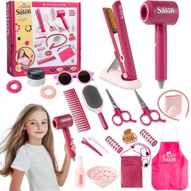 Golgner Friseur Set Kinder 22 Stück, Friseur und Schminktaschen Beauty Set, Frisör Spielzeug Kinder, Friseurspielzeug Kit, mit Fön Haarglätteisen Kamm Schürze Haarzubehör, Geschenk für Mädchen