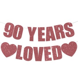 Birthday Decorations for Women Pre-Strung Glitter Rose Gold 90th Happy Birthday Decorations Banner for Her Elegent Home Indoor Birthday Party Decor 90 Years Loved