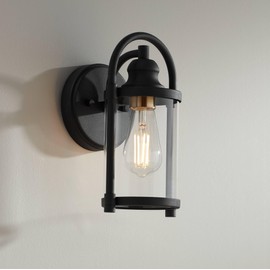 John Timberland Avani Modern Industrial Wall Light Sconce Black Brass Hardwired 5 3/4" Fixture Clear Glass Shade for Bedroom Bathroom Vanity Living Room Home Hallway Dining Kitchen House