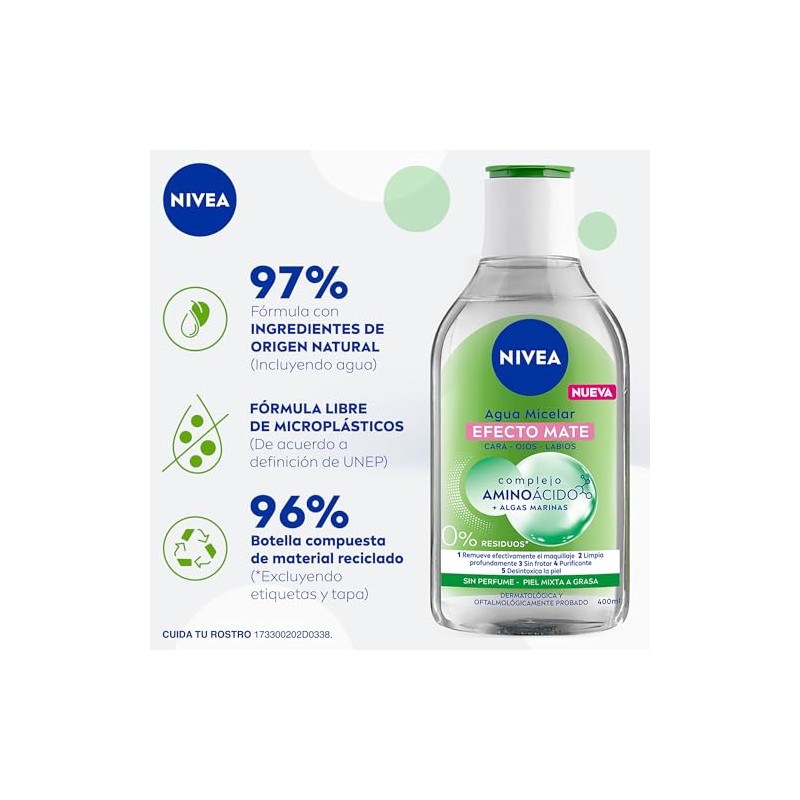 NIVEA Agua Micelar Efecto Mate (400 ml) - Fórmula Vegana