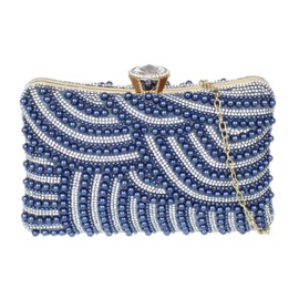 Girly Handbags Womens Diamante Beaded Hard Case Clutch Bag Medium Navy