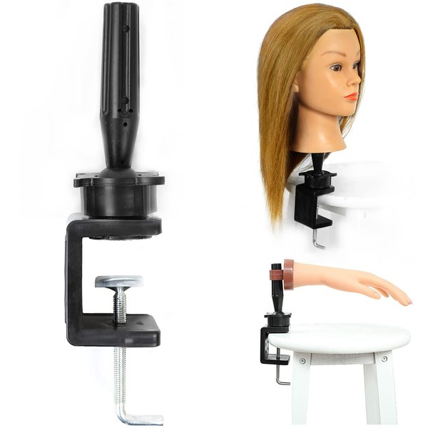 Clamp Holder for Wig Head Manikin Training Mannequin Head Stand Manicure Practice Hand Holder Adjustable Rotary Desk Table C-clamp Black