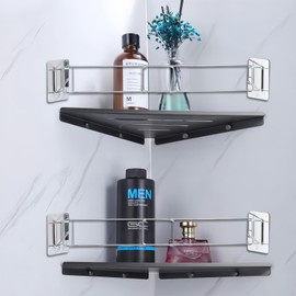 Hugworn RV Shower Corner Storage Bar- 7.8~13.4in Adjustable Stainless Steel Rod for Corner Shelves in Camper, RV Bathroom Organization Must Have Accessories (2 Pack