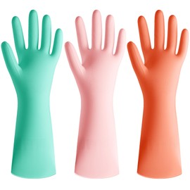 Wsaeig Rubber Cleaning Dishwashing Kitchen-Gloves - 3 Pairs Colorful Dish Gloves,Kitchen Glove for Washing Dishes,Reusable Rubber Glives for Dishwashing,Pink Orange Mint Green (Medium)