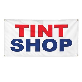 Vinyl Banner Multiple Sizes Tint Shop Red Blue Auto Car Repair Automotive Outdoor Weatherproof Industrial Yard Signs 4 Grommets 12x30Inches