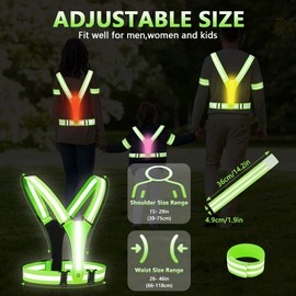 Adiwo LED High Visibility Vest, Reflective Safety Vest Set, LEDs Day and Night Motorcycle Cycling, for Bicycle, Car, Running Vest, Jogging, High-Vis Reflective for Women, Men, Children, Green