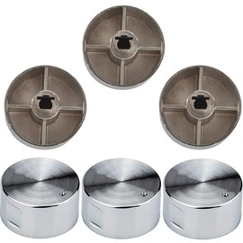 Set of 6 Metal Gas Hob Knobs 6mm Universal for Stove & Cooking Surface - Includes Locks & Control for Gas Oven Switch in Kitchen