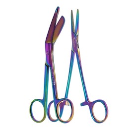 Set of 2 Pieces Bandage Scissors 5.5" and Straight Hemostat 5.5" Made of Premium Quality Stainless Steel (Rainbow)