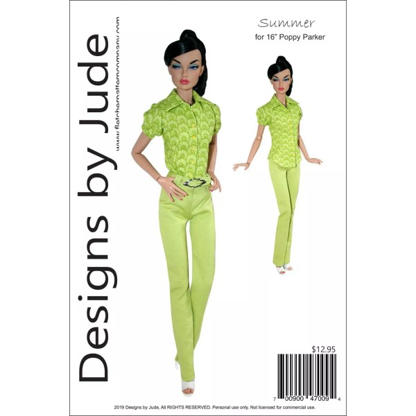 Designs byJude Summer Doll Clothes Sewing Pattern 16" Poppy Parker